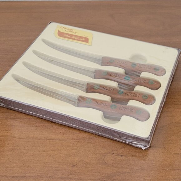 VTG Chicago Cutlery 4 piece Walnut Traditional Steak Knife Set 103S B144 NEW NIB - Picture 2 of 5